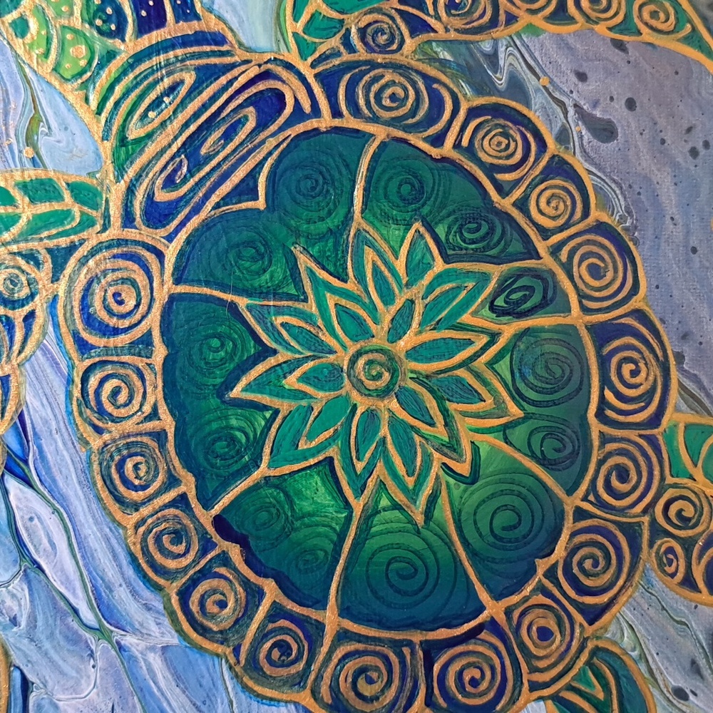 Hand Crafted Sea Turtle Fluid Wall Art Painting - Picture 9 of 15